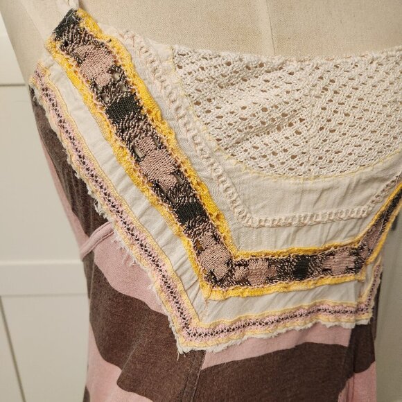 Free People Y2K striped racerback tunic t-shirt size Medium pink and brown - Picture 2 of 6